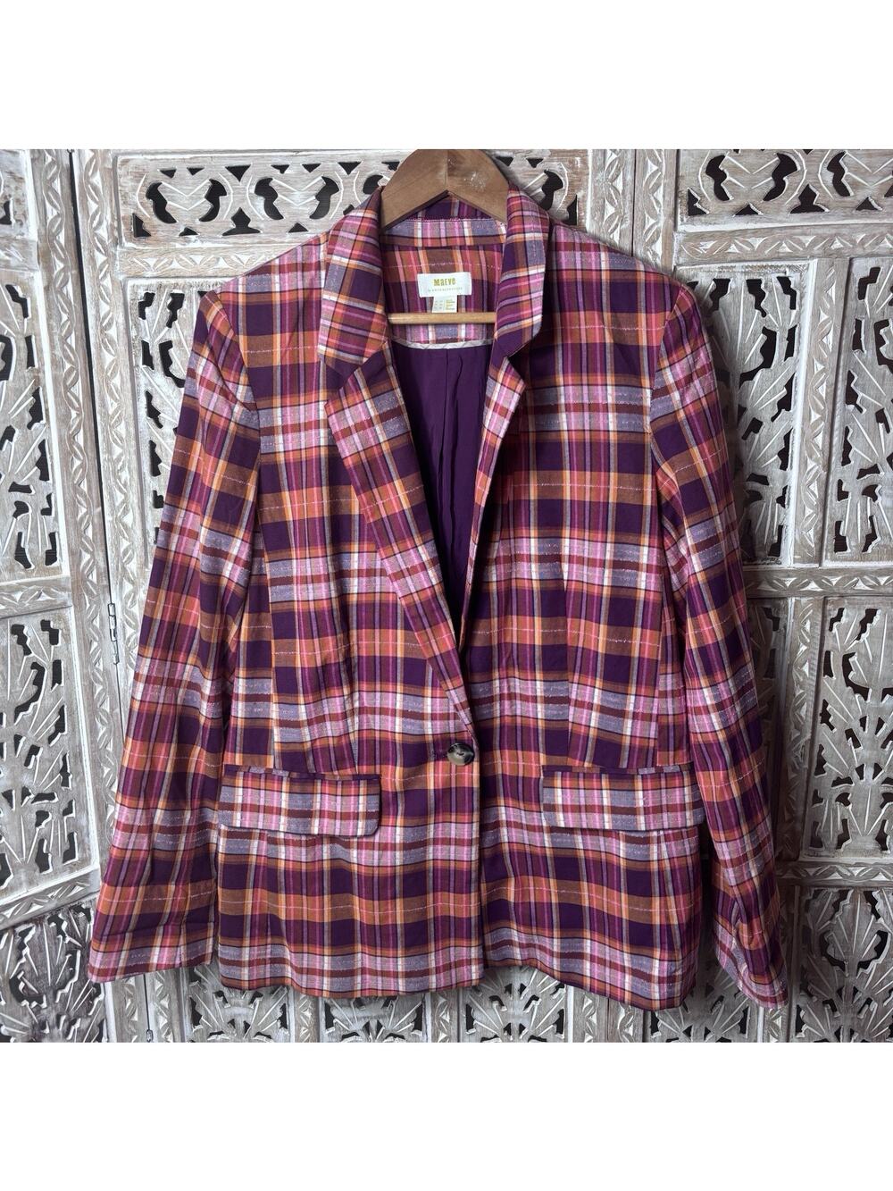 Maeve by Anthropologie Collegiate Academia Preppy Plaid Knit 1 Button Blazer 10